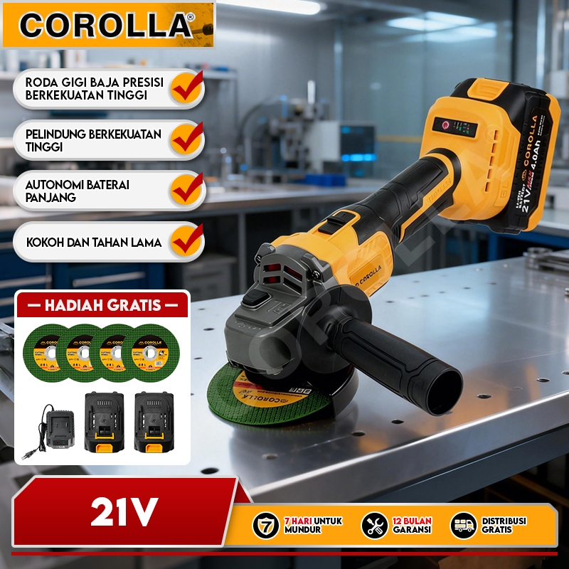 COROLLA Gerinda Baterai Brushless 4 Inch Cordless, Angle Grinder Tangan Bertenaga Tinggi dengan Set 