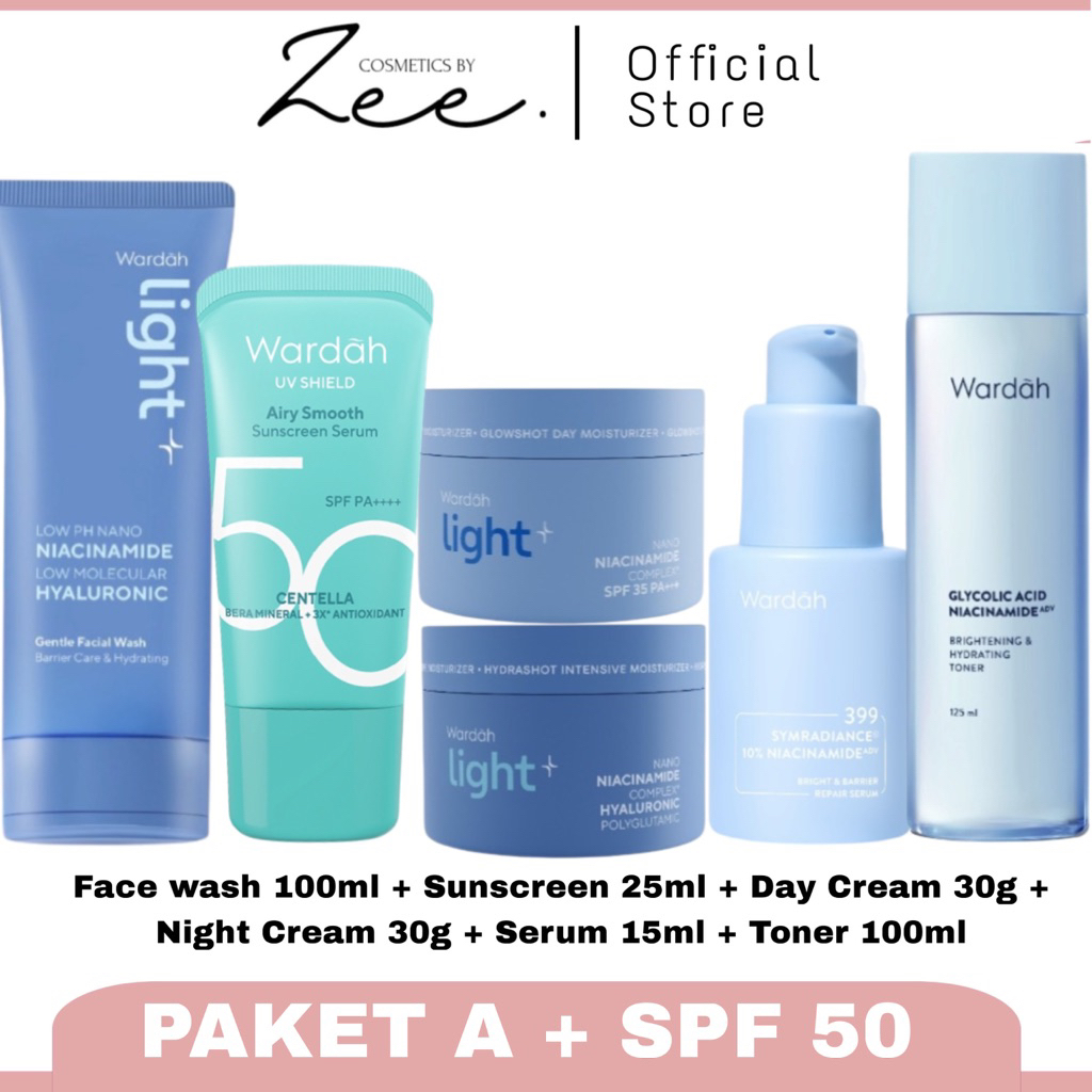 Wardah Light+ Series | Paket Wardah Lightening | Paket Lengkap Skincare Lightening | Uv shield Spf 5