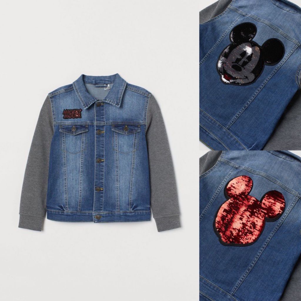 SALE NEW H&M Hnm Kids Denim Jacket Mickey Sequins
