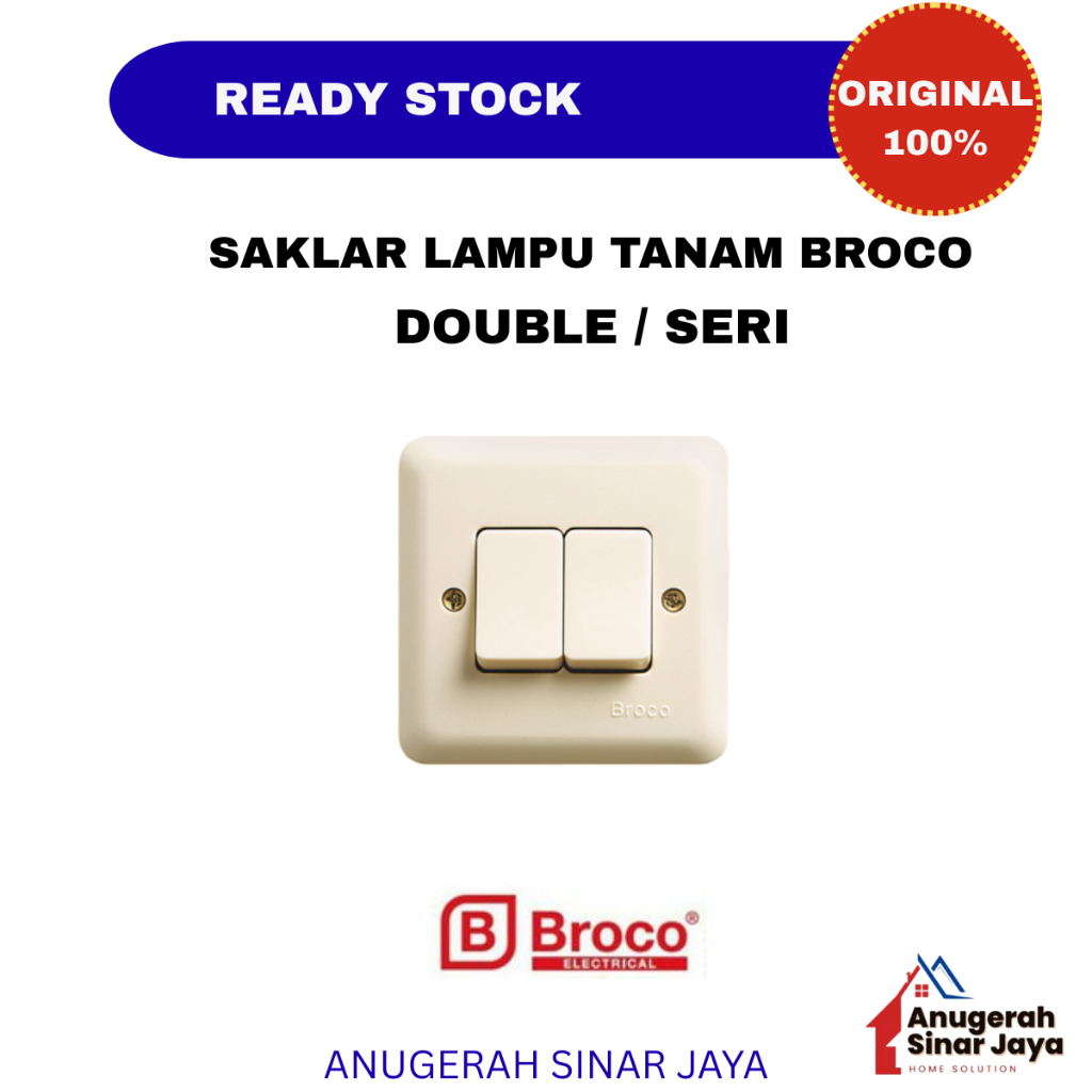 Saklar Lampu Broco Seri Inbow New Gee / Saklar Lampu Broco Double Tanam Tembok 6622U