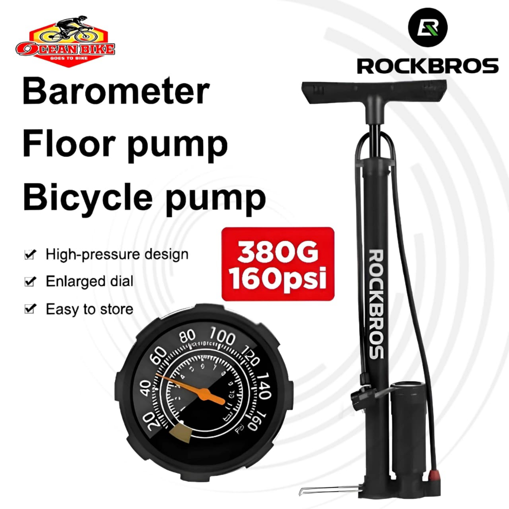 ROCKBROS Pompa Ban Sepeda Motor Bola 380G 160 PSI Road Bike Mtb Pentil Presta Schrader Free Adaptor