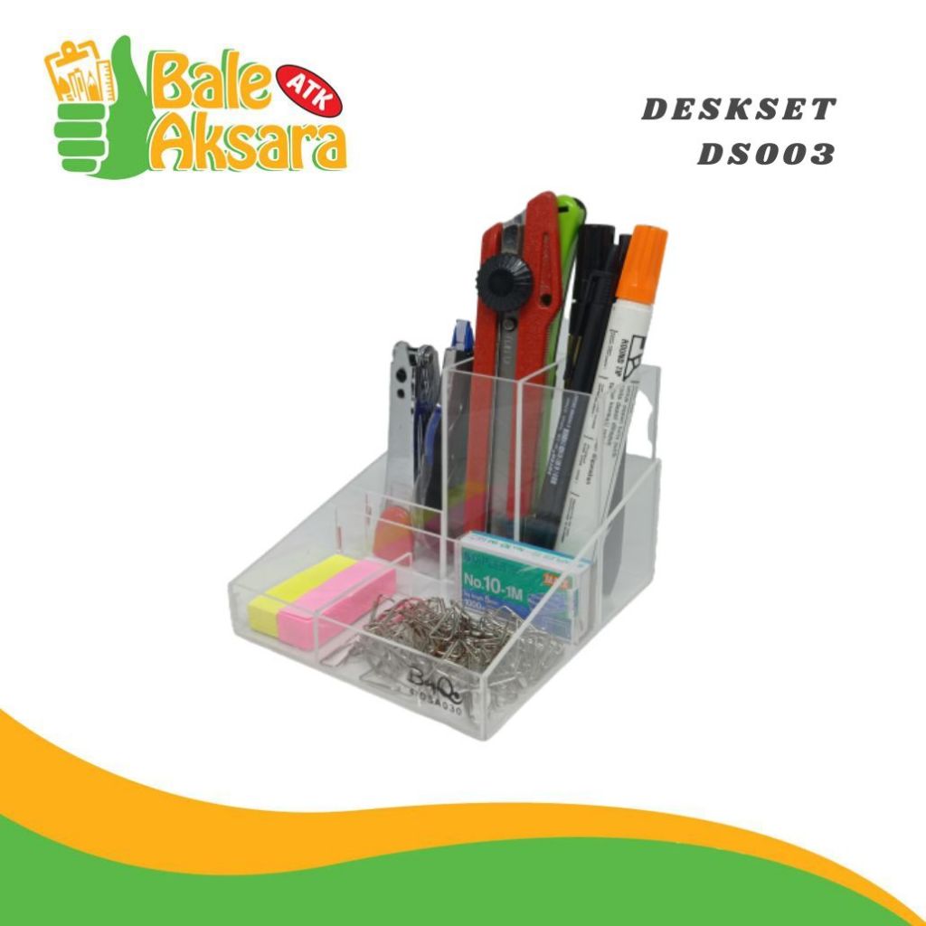 Desk Set Boyqo DS003 - Rak Akrilik Penyimpanan Kantor Multifungsi dengan 6 Slot untuk Alat Tulis