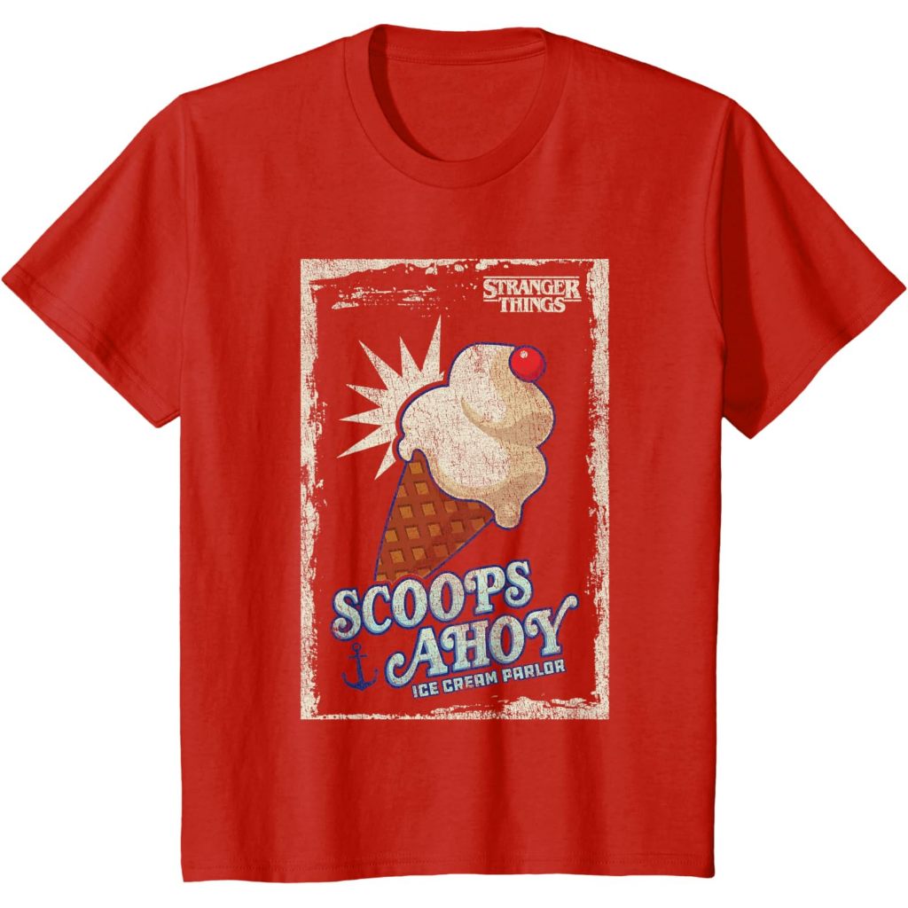 Baju kaos anak katun 24s Stranger Things Scoops Ahoy Ice Cream Cone Vintage Poster T-Shirt