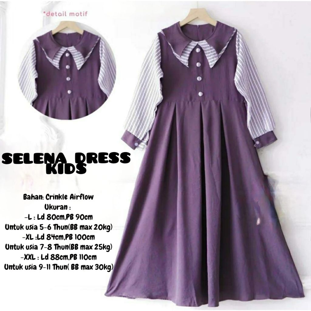 GAMIS LEBARAN ANAK-TANGGUNG MOTIF SALUR  BAHAN CRINCLE MIX KATUN SALUR KEKINIAN