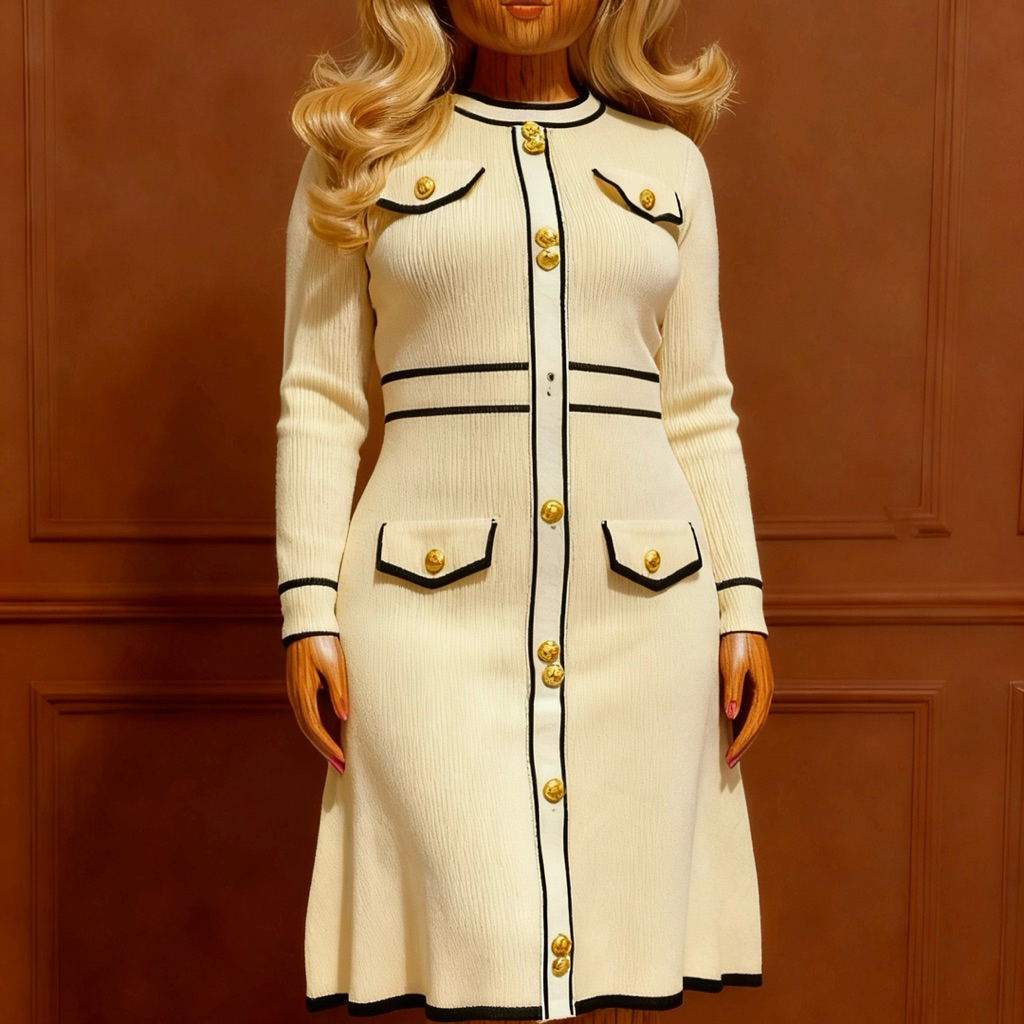 dress sweater korean style balmain kancing emas