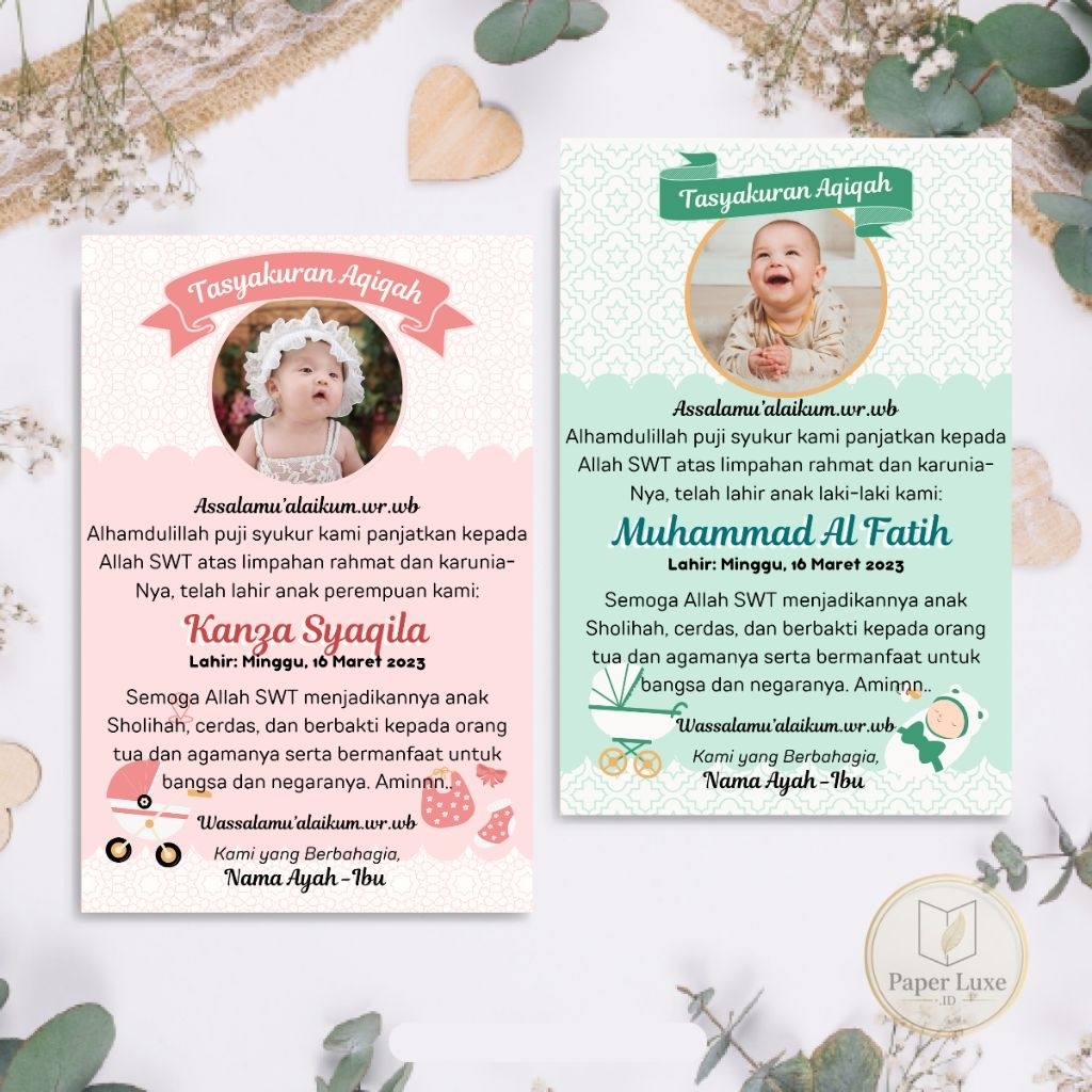 [TIPE: A] Label Stiker Tasyakuran Aqiqah | Kartu Ucapan Syukuran Kelahiran | Label Syukuran Kelahira