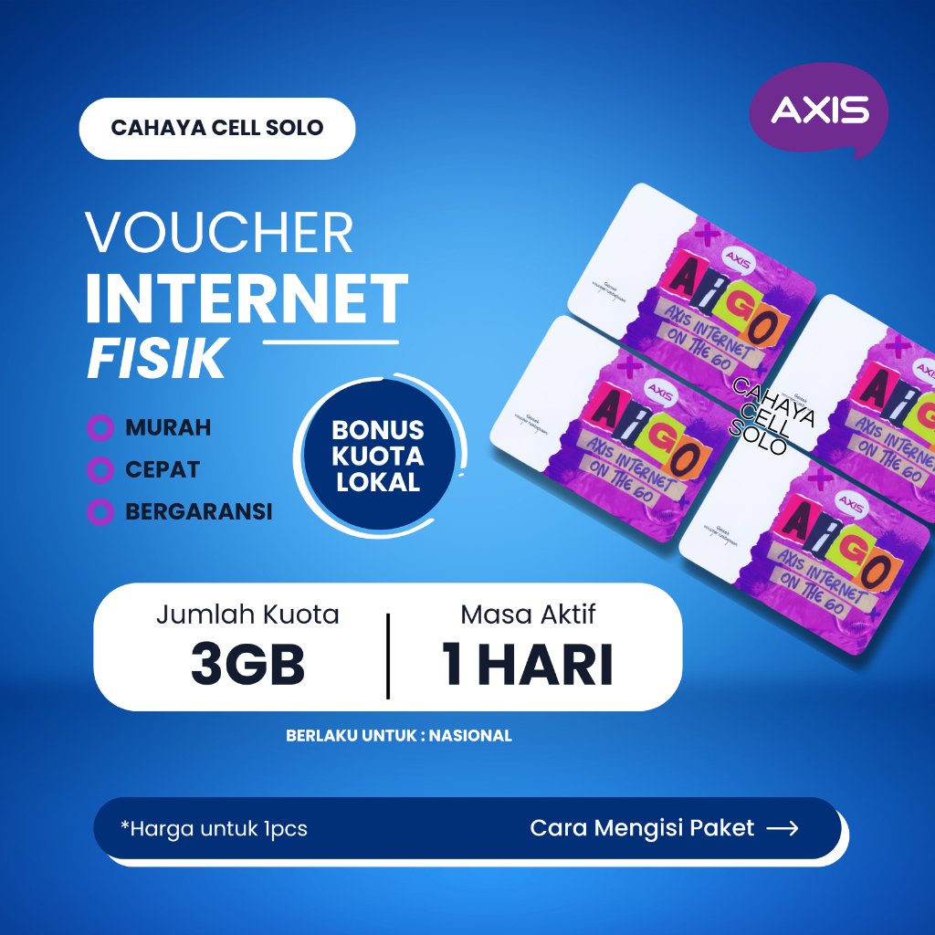 VOUCHER FISIK AXIS 3 GB 1 HARI VOUCHER GESEK AXIS 6,5 GB 1 HARI MURAH BISA GROSIR