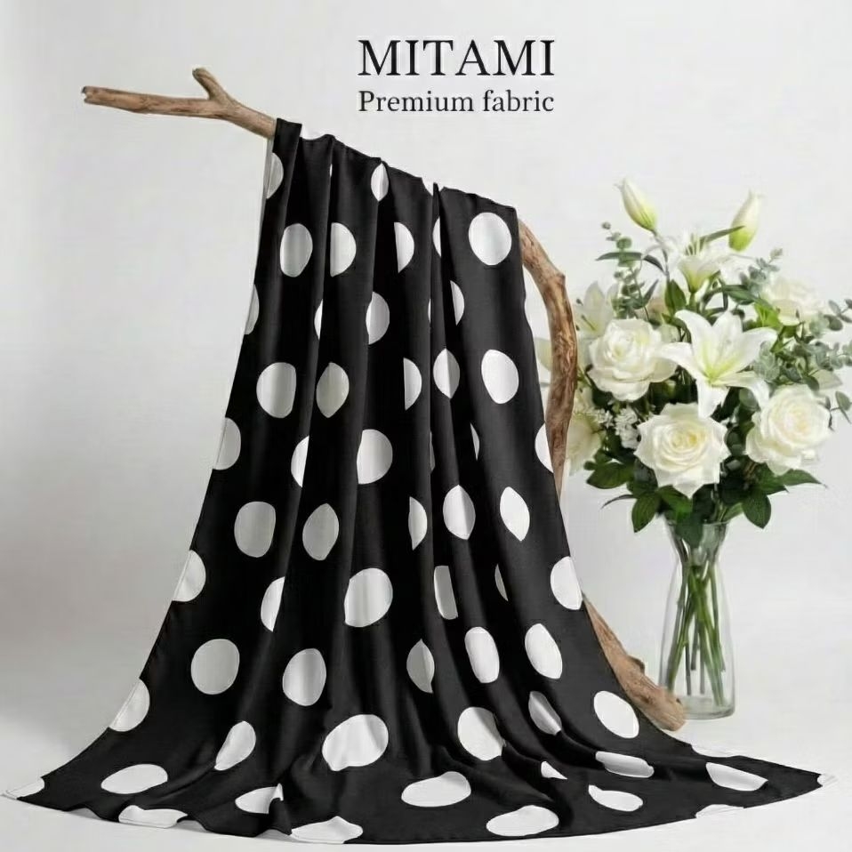 Kain Satin Silk Motif Polkadot Besar Premium - Bahan Kain Silk Premium (Harga Per 0,5)DZK