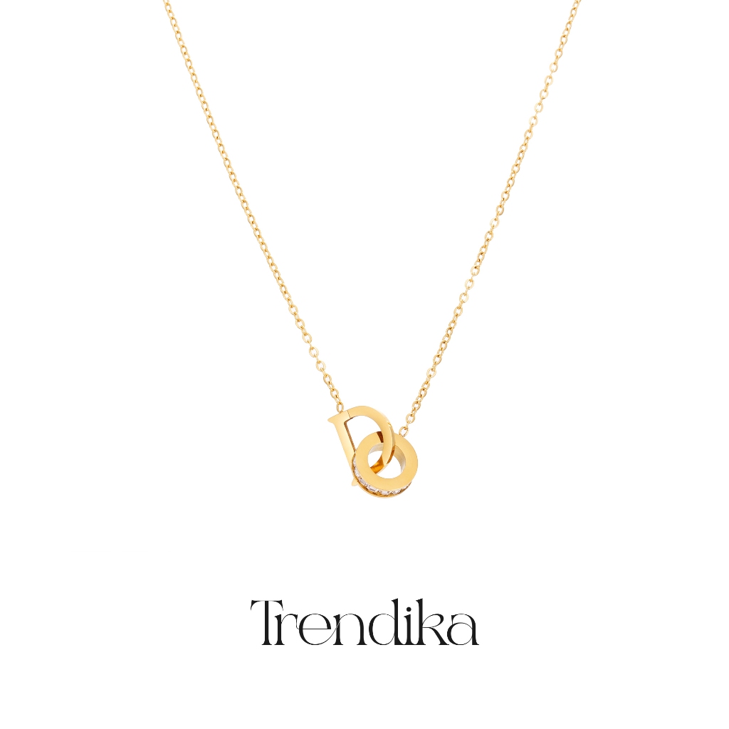 Trendika Kalung huruf sederhana aksesoris wanita zirkon berkilau ulang tahun N1046