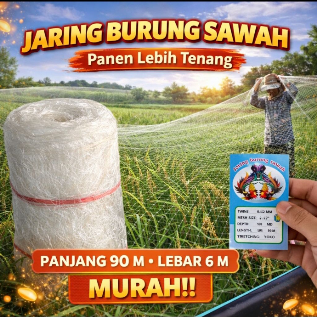 Jaring Burung Sawah & Padi – Jaring Emprit 6 x 90 Meter | Perangkap / Jebakan Burung