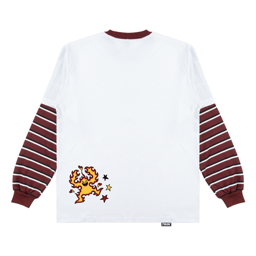 Troy Company Double Sleeve Longsleeve Tshirt White Maroon Dance Fire - Kaos Putih Maroon Lengan Panjang DSD 3512
