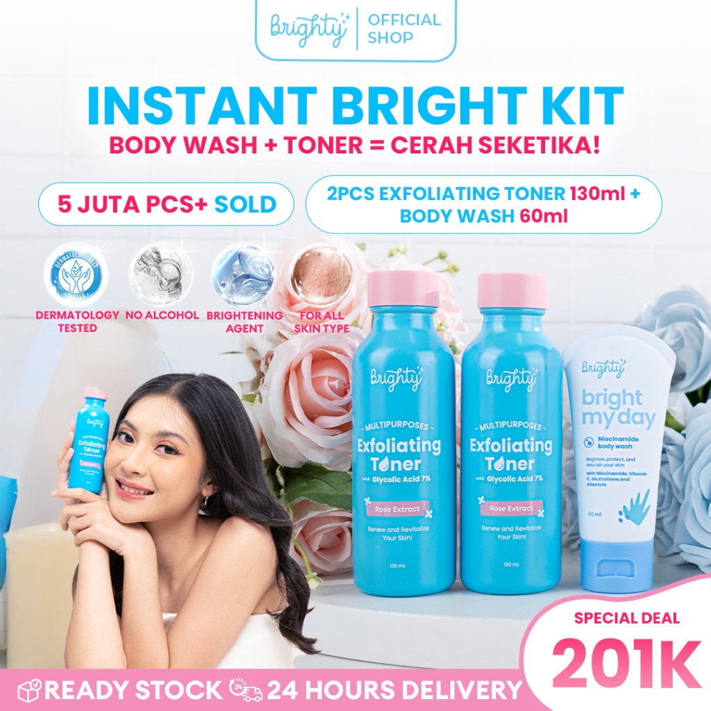 Brighty Multipurpose Exfoliating Toner Pemutih badan pencerah badan pencerah ketiak pemutih leher pe