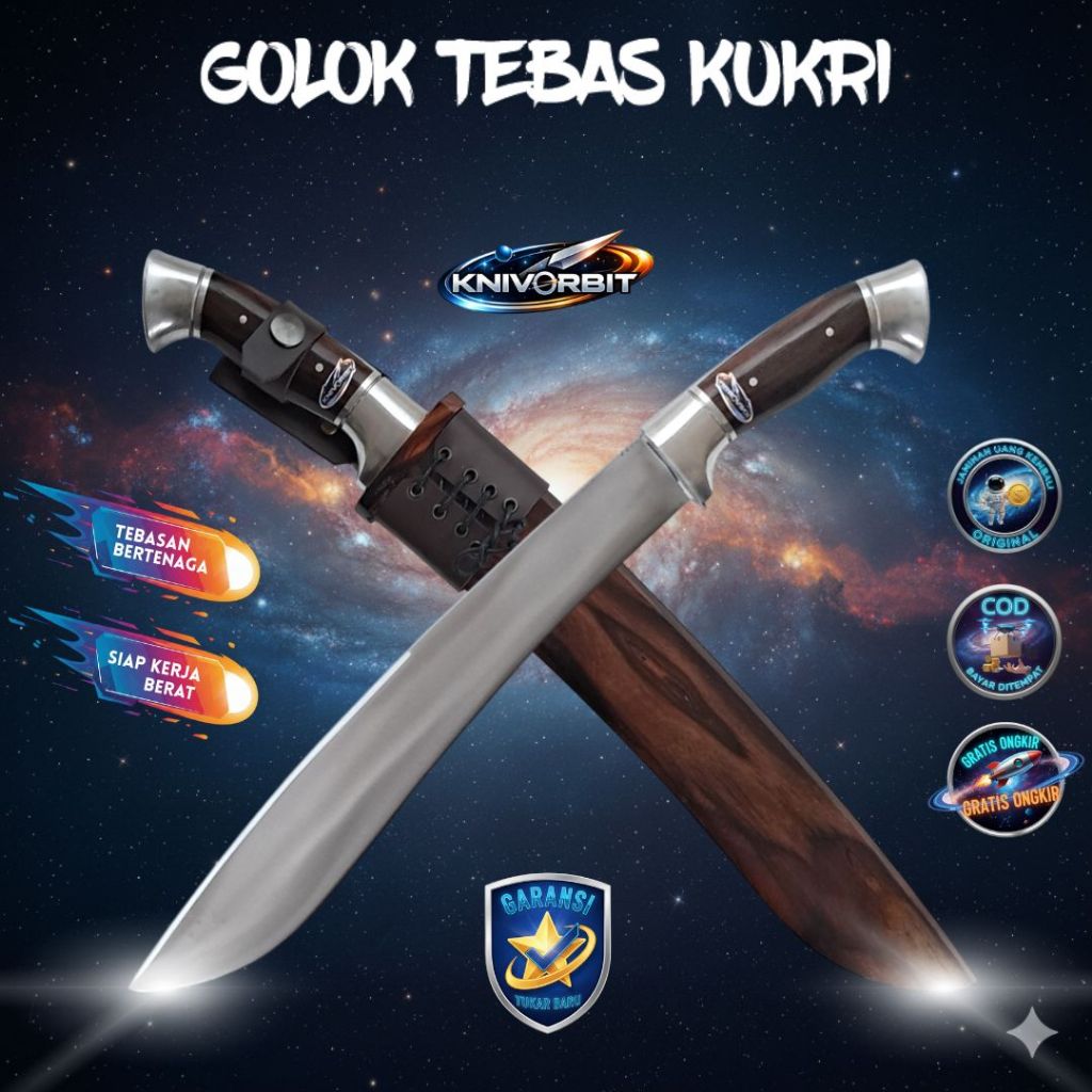 Pisau Tebas Kukri 30 cm Sarung Senokeling Songket
