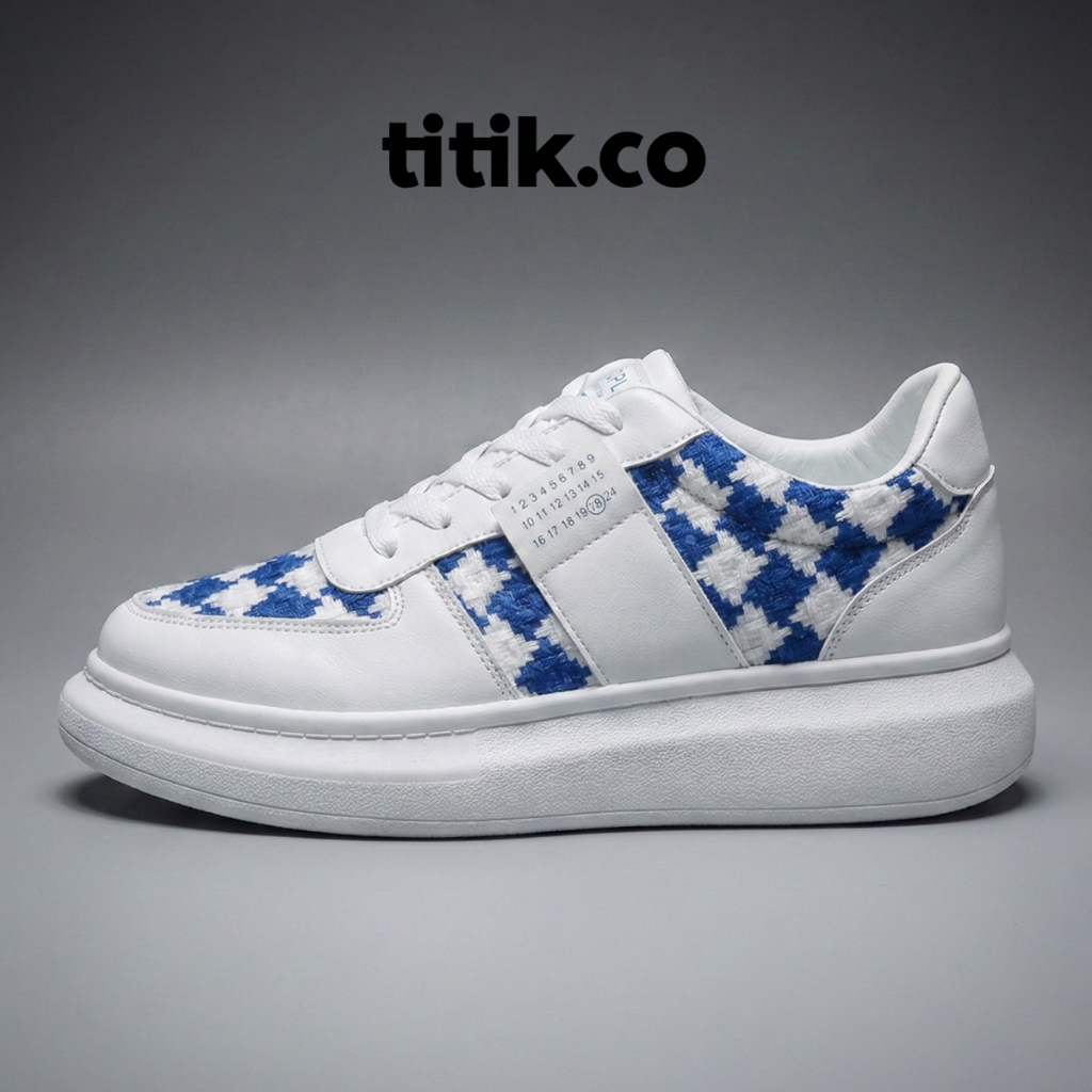 titik.co Sepatu Sneakers Denpasar Unisex - Sneakers Cowok Cewek Catur Biru Putih Casual Fashion