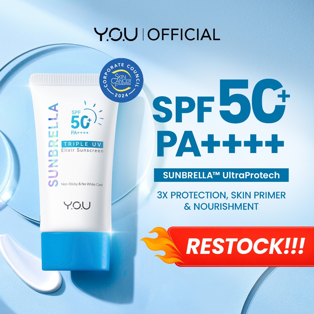 [RESTOCK] YOU Sunbrella Triple UV Elixir Sunscreen SPF50+ PA++++ Tabir Surya Oil Control untuk Kulit