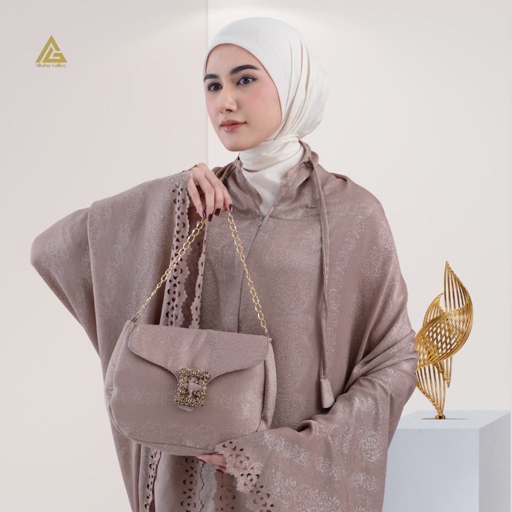 Alhamdulillah - Mukena 2in1Dewasa Santorini Motif Bunga Lux Lasercut Luciana Series Alhamdulillah