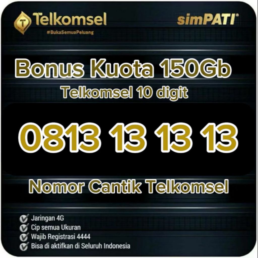 Kartu Perdana Telkomsel nomor cantik 10-digit kuota internet utama 150GB 10-digit