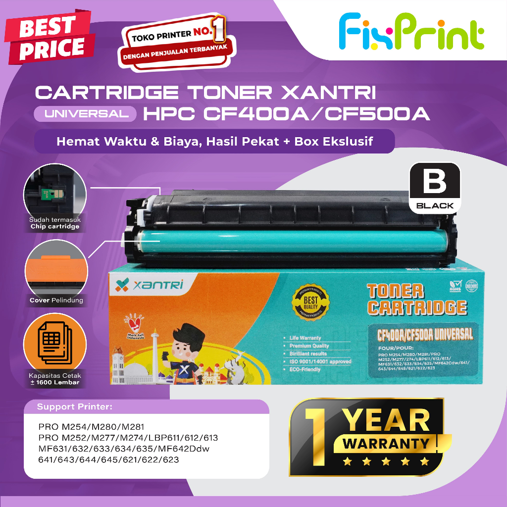 Cartridge Toner Xantri 201A 202A Cyan Magenta Yellow Black CF400 CF401 CF402 CF403 CF500 CF501 CF502