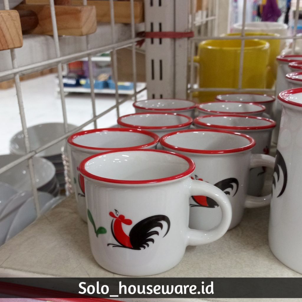 Gelas Keramik Motif Ayam Jago - Cangkir Kukuruyuk Kopin