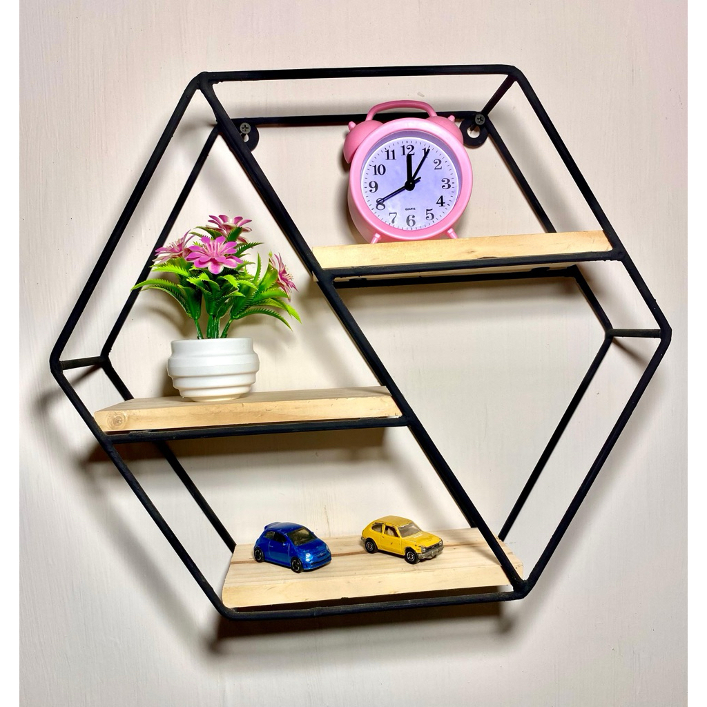 Rak dinding Hexagonal/Rak dinding aesthetic/Rak dinding besi