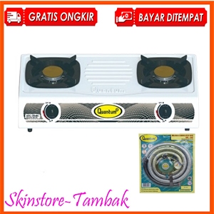 Paket Lengkap Quantum QGC-211 MBC White Kompor Gas [2 Tungku] plus selang quantum