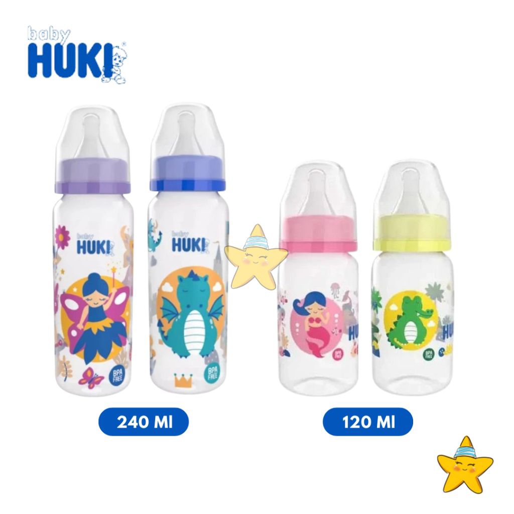 Botol Susu Bayi Huki 120ml dengan Dot Bulat BPA Free, Aman untuk Si Kecil