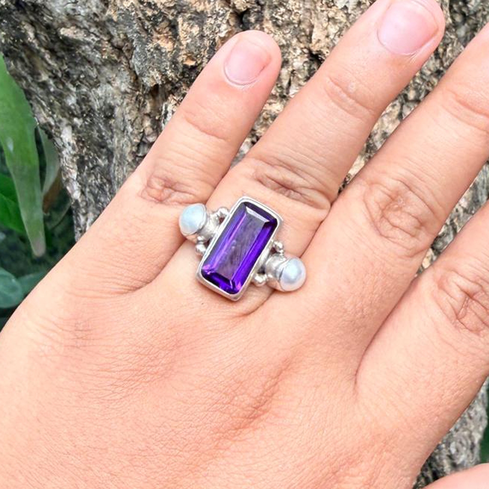 Cincin Ring Perak Silver Bali Pearl Mutiara Amethyst Kotak Polos Simple Besar Asli 925 Wanita Pria L