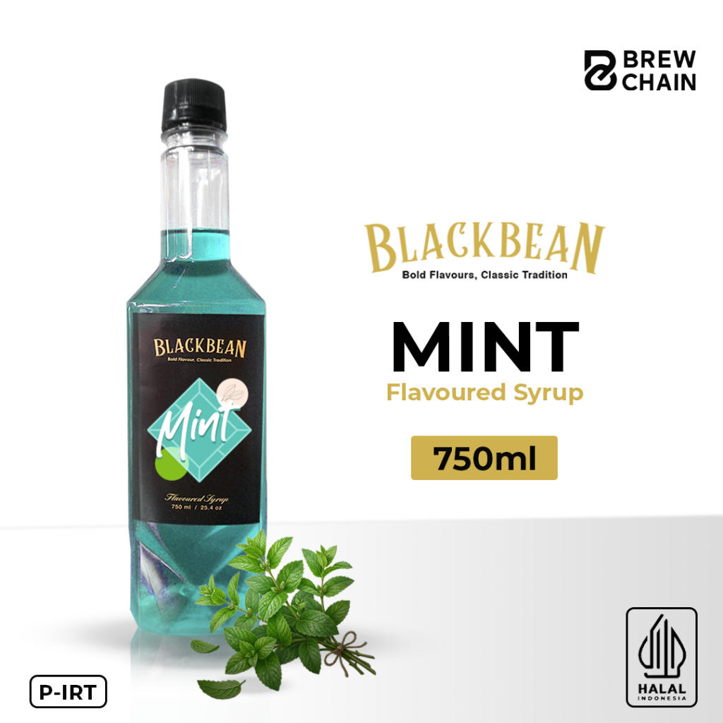 BREWCHAIN - BLACKBEAN MINT SYRUP PREMIUM 750ML / SIRUP MINT PREMIUM/ MINT  SIRUP PREMIUM HALAL P-IRT
