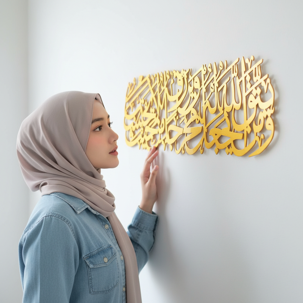 Hiasan Dinding Kaligrafi Ayat Seribu Dinar Kayu Plywood Aesthetic Minimalis