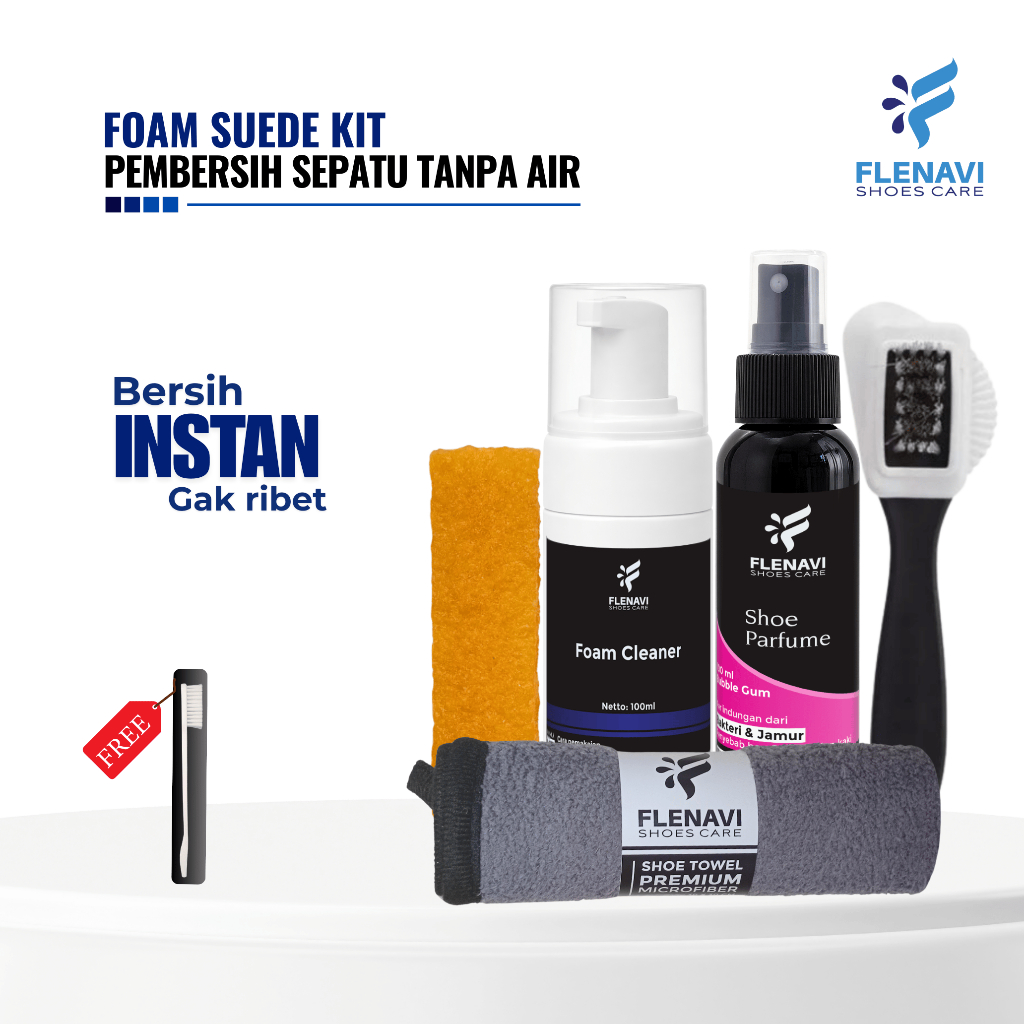 FLENAVI - Paket Pembersih Suede Foam | Suede Cleaner, Sikat & Penghapus Suede + Parfum Sepatu