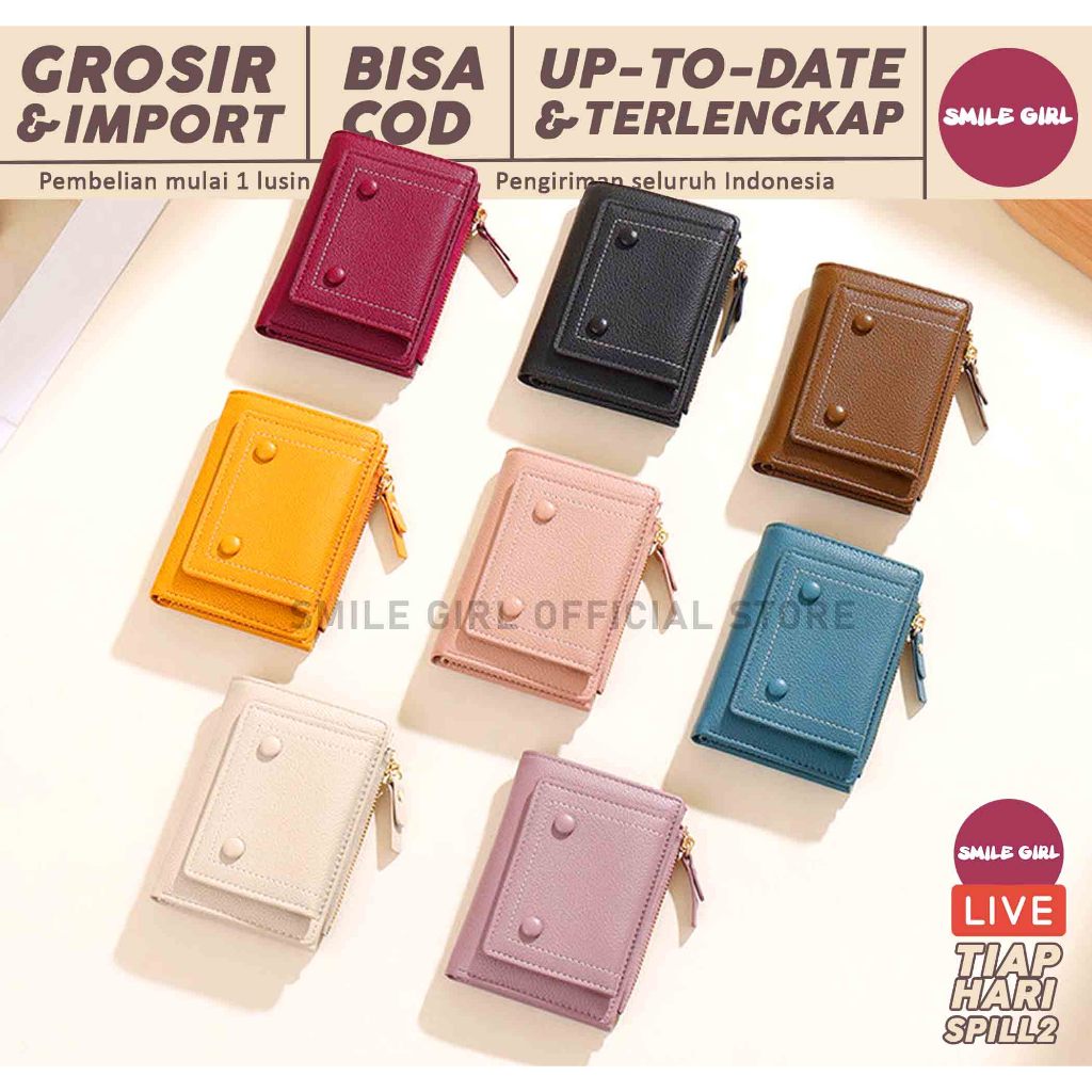 SG | PUSAT GROSIR | 8 PCS - Dompet Lipat Wanita Muat Kartu, Uang, Koin 2 Kancing Taomicmic