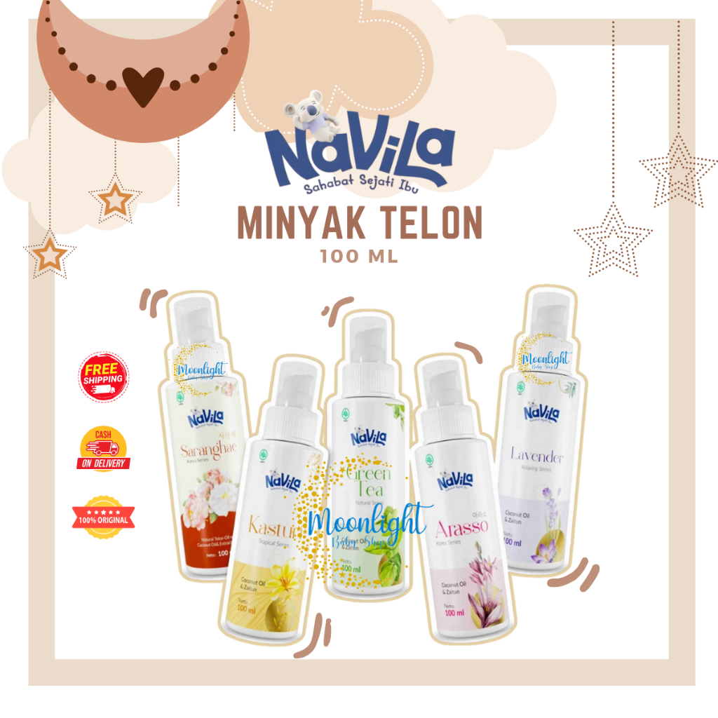 NAVILA Minyak Telon Oil Bayi Sensitif 100ml Varian Wangi Lavender Green Tea Kasturi Arasso