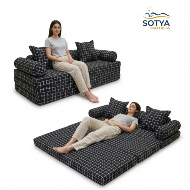 Kasur Lipat Sofa Bed Tebal 10cm Busa SHERIM YELLOW | Single & Besar | Busa Empuk Tidak Kempes