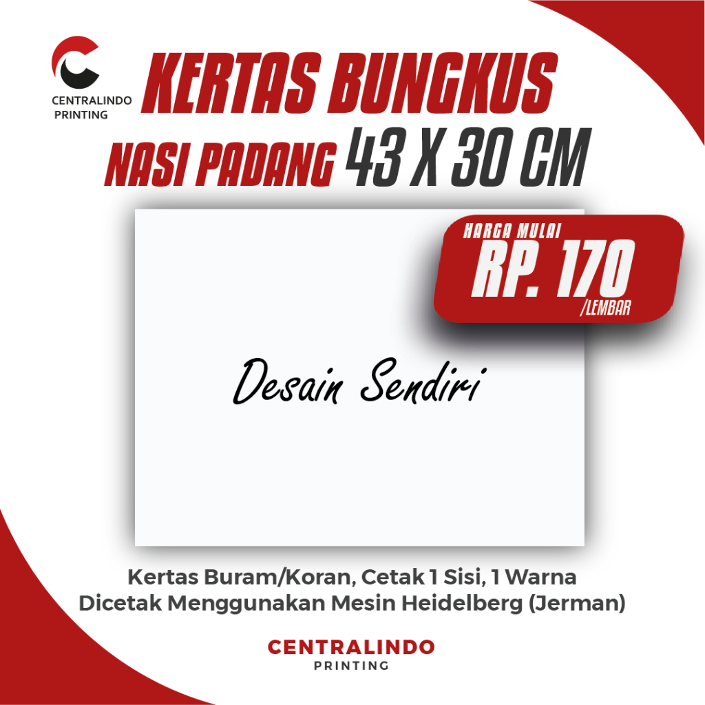Cetak Costum Desain FULLCOLOR Kertas Bungkus Nasi (Padang)
