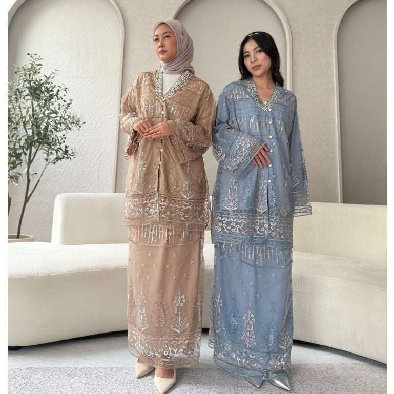 Lila Oneset - Setelan Blouse Brukat Oneset Wanita Kondangan Brukat Etnik Elegan