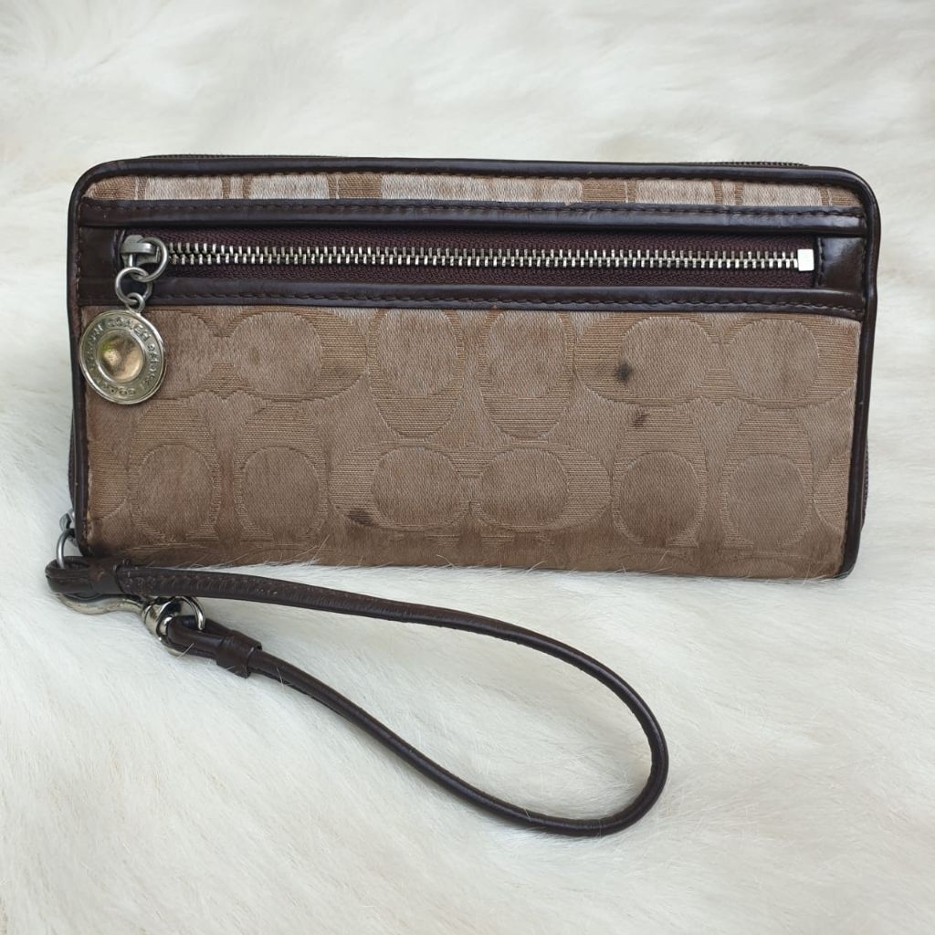 Dompet Coach Panjang Wanita Kanvas Mix Kulit Asli