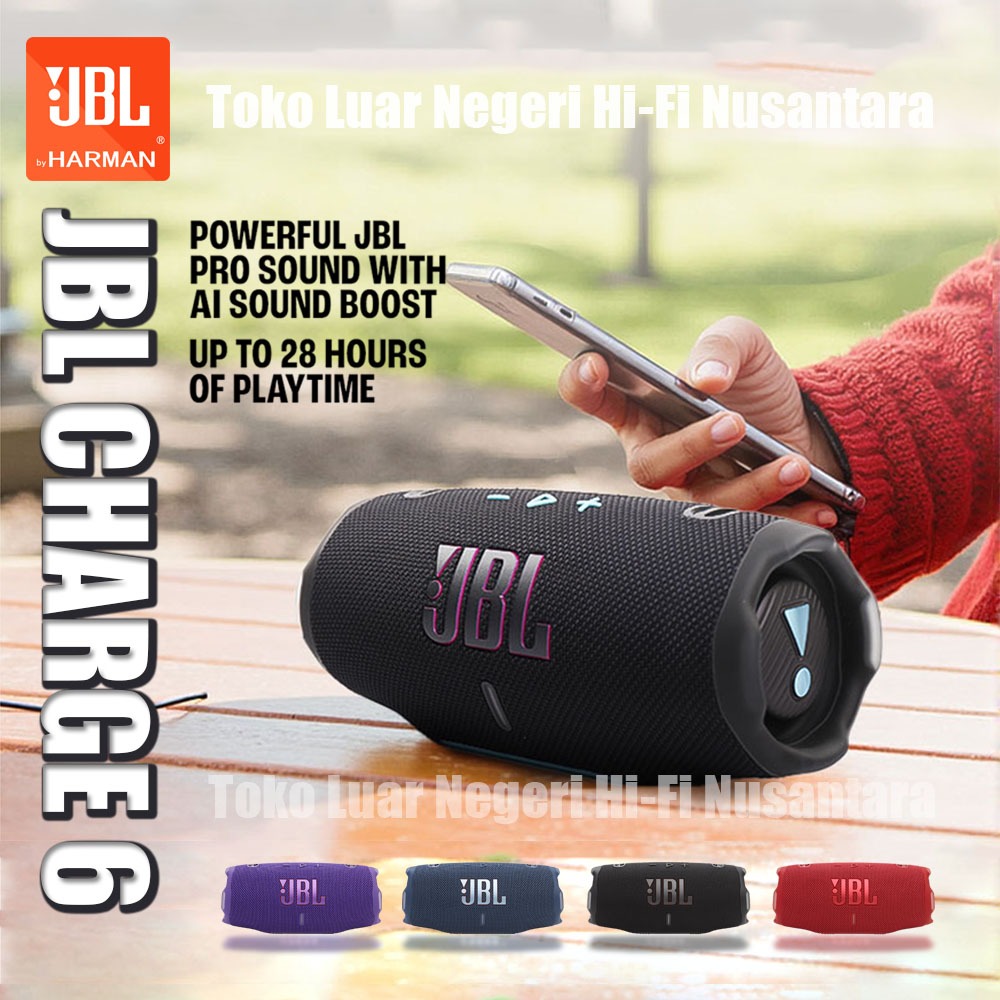original 100% JBL Charge 6 Bluetooth Speaker IP68 28H Playtime Waterproof Garansi 1 tahun Black blue