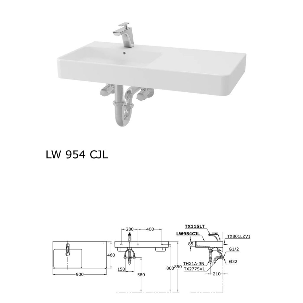 WASTAFEL CUCI TANGAN TOTO  Wall Hung Lavatory Kualitas 1 Grade A LW954CJL