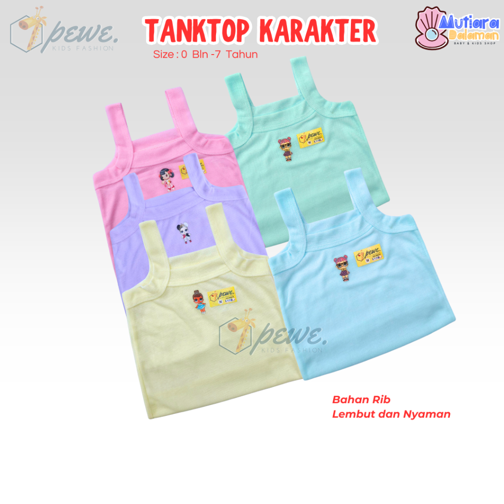 6 pcs tangtop anak perempuan 5 tahun tanpa bolong / tanktop anak karakter bahan halus / tangtop anak