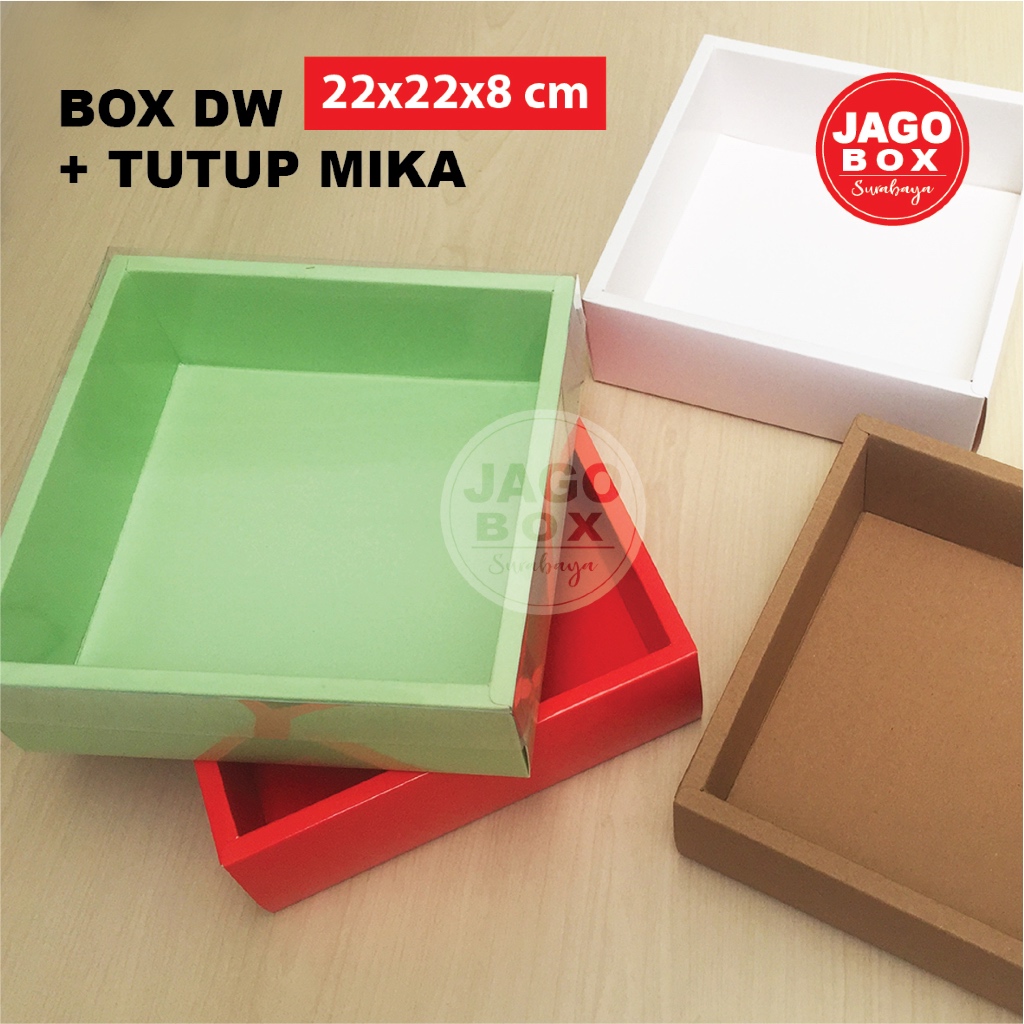 Box DW Cake Roti Souvenir Merah / Hijau + Tutup Mika 22 x 22 x 8cm (uk.dalam)