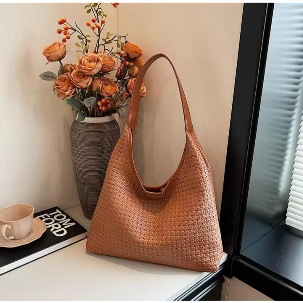 Tas Totebag Wanita JAMYNA ANYAM Tas Bahu Terbaru Cocok untuk Kuliah & OOTD Kulit Perempuan Cewek
