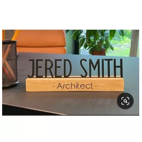 Custom Papan Nama Meja Kerja LED Akrilik Kayu Panjang 30cm