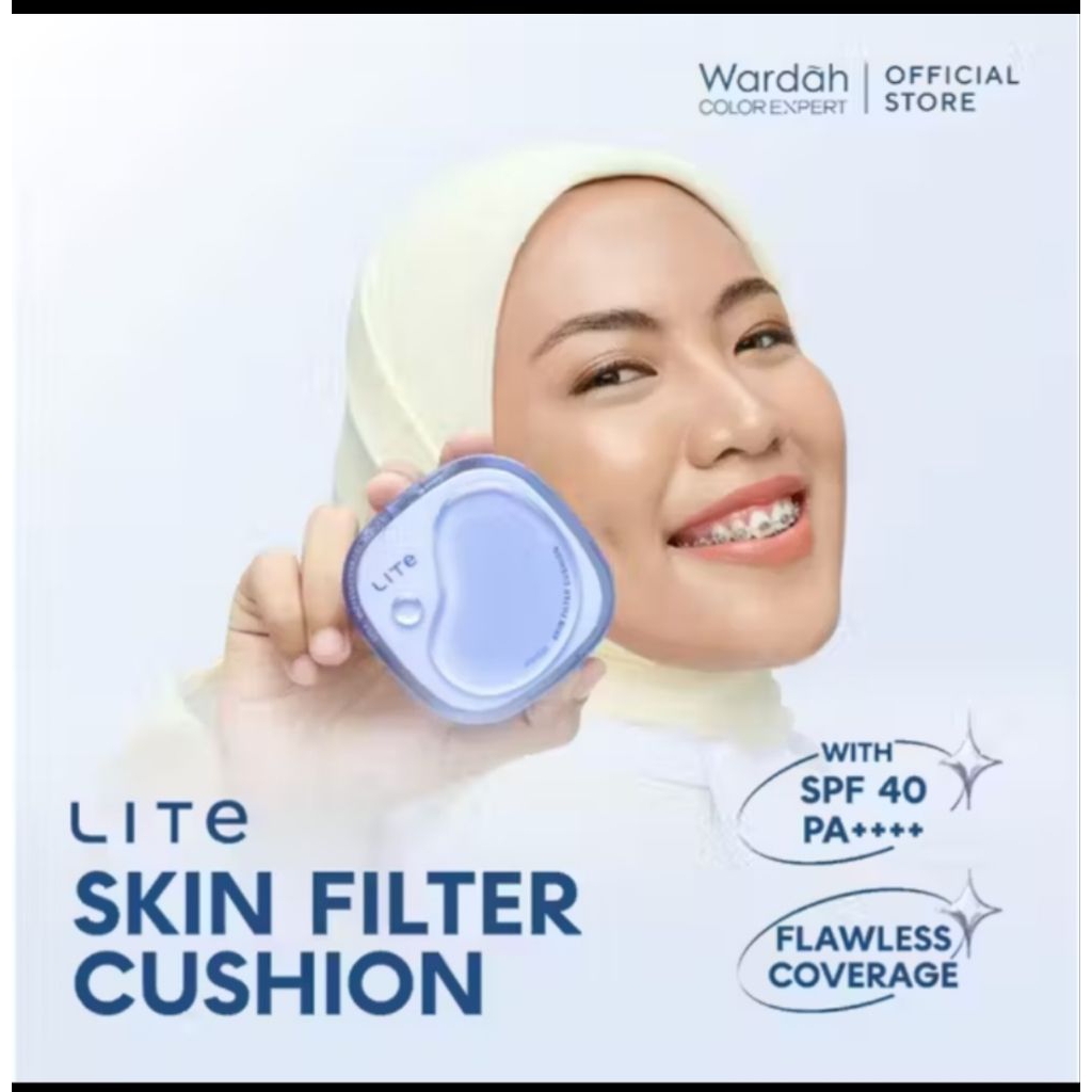 Wardah Lite Skin Filter Cushion 11g - Coverage Alami, Sensasi Segar, Perlindungan SPF 40 PA++++