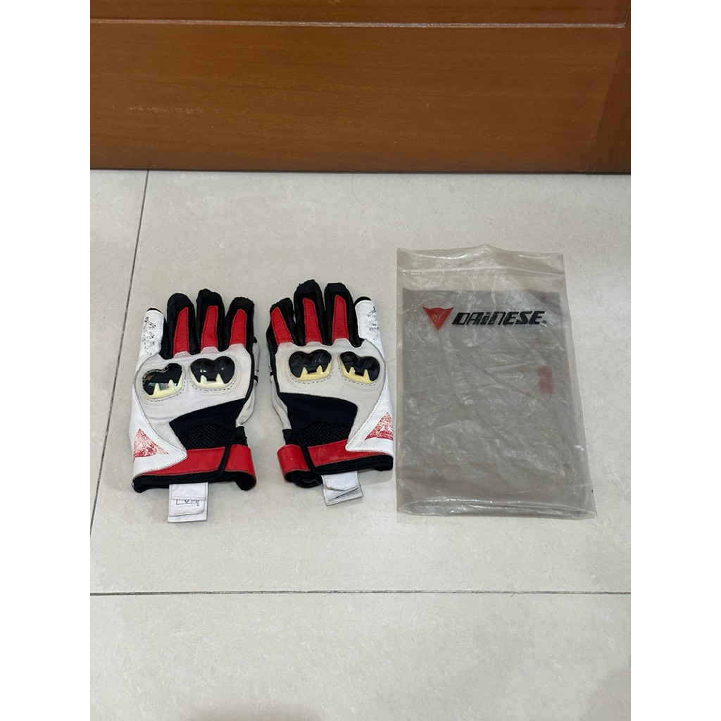 Dainese Leather Motorcycle Gloves Black/White MIG C2 Unisex Gloves Size XL (Preloved/Bekas)