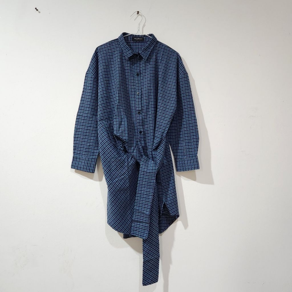 PRELOVED BERRYBENKA TUNIK KOTAK-KOTAK KEMEJA TARTAN TALI PINGGANG