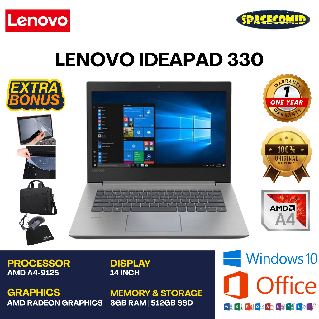 LENOVO IDEAPAD 330 [AMD A4-9125] 8GB RAM | 512GB SSD | FREE ACC