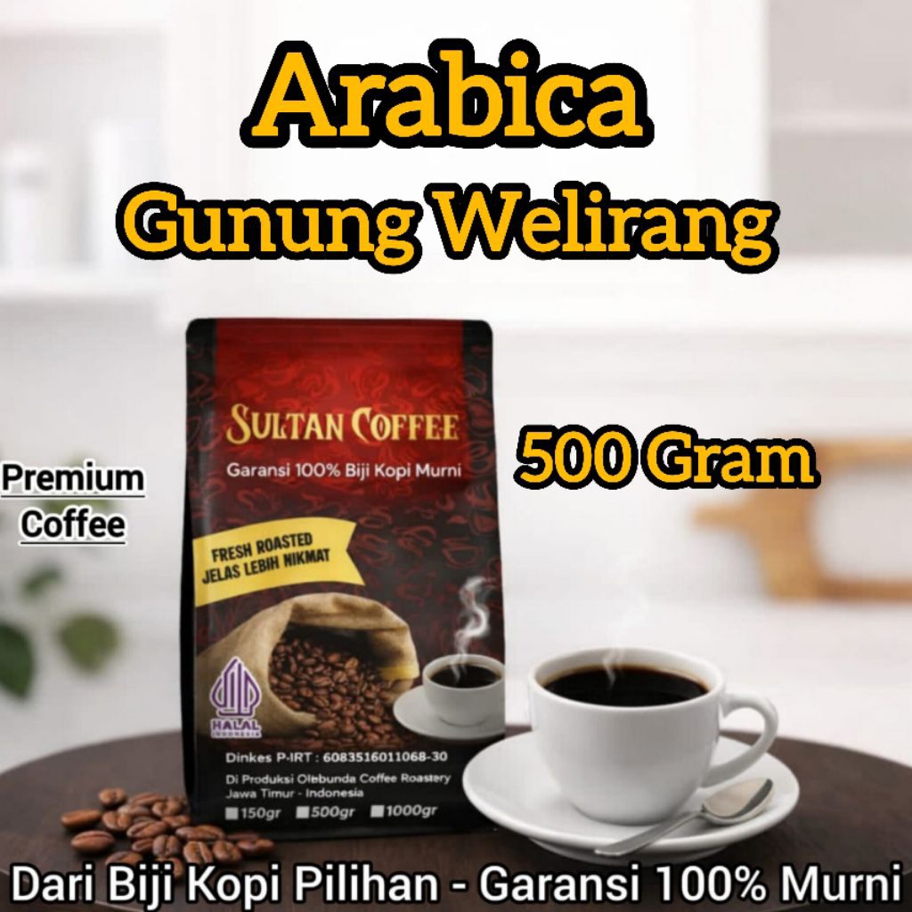 SULTAN COFFEE PREMIUM - Kopi Bubuk Biji Arabica Gunung Welirang 500 Gram - Arabica Premium Quality T