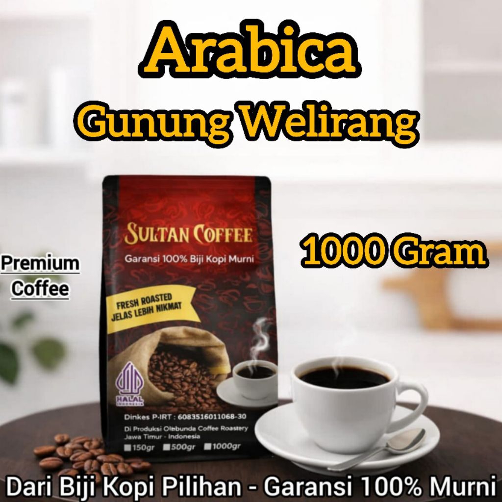SULTAN COFFEE PREMIUM - Kopi Bubuk Biji Arabica Gunung Welirang 1000 Gram - Arabica Premium Quality 