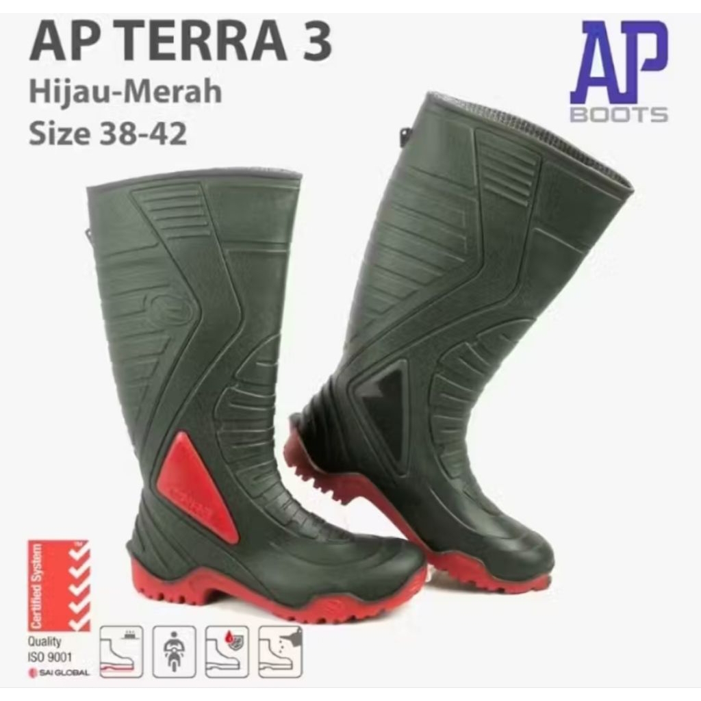 Sepatu boot Ap terra 3 hijau merah - Ap boots safety sepatu boot tinggi