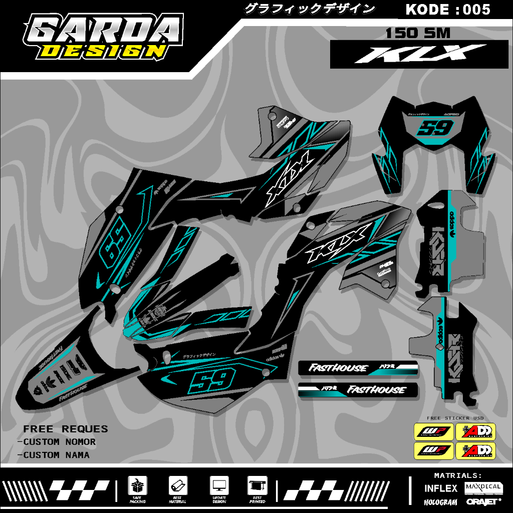 TERLARIS Stiker Decal KLX 150 SM Full Body Terbaru 2023 - 2024 DECAL KLX 150 SM HITAM /DECAL KLX 150